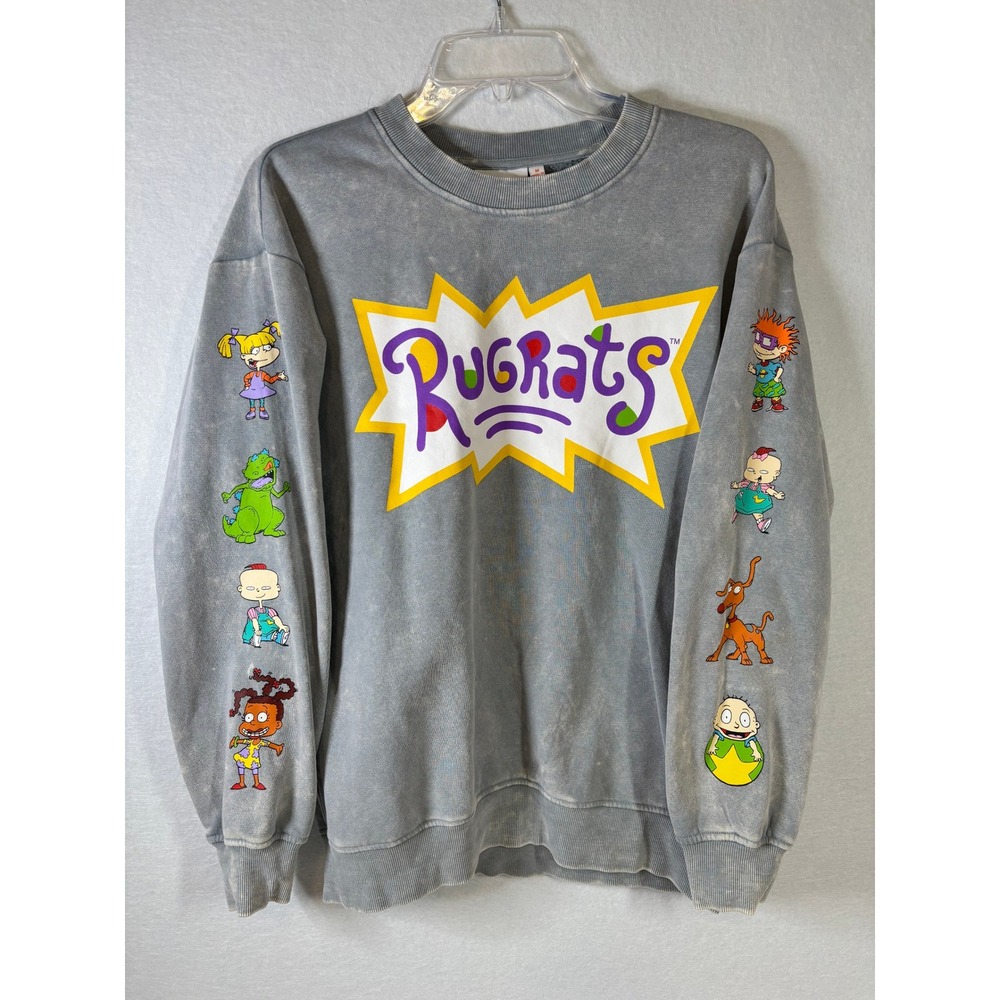 Nickelodeon Rugrats Graphic Sweatshirt Mens Medium Gray Acid Wash Sleeve Print